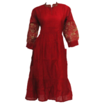 Party ware Embroidery Red Color Collar Neck Cotton Girls Dresses