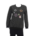 L-Lady Black And White Lines Printed Round Neck Girls Top