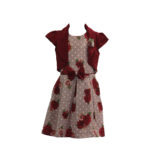 MEEOW  GIRLS PLEATED MULTICOLOR PRINTD FROCK WITH HALF SLEEVE OVER COAT