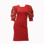 Partyware Solid Red Color Cotton Round Neck Girls Dresses